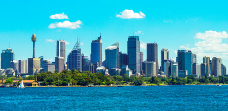 Sydney, Australia - October 16, 2014:  The towers of the city seen from the bayのeditorial素材