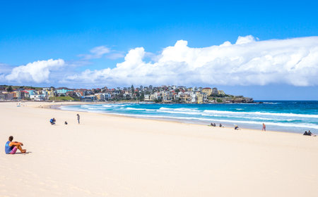 Sydney, Australia - October 17, 2014:  Bondi district, people on the beachのeditorial素材