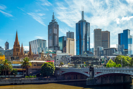 Melbourne, Australia - October 9, 2014: View of the city center from the South Bankのeditorial素材