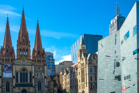 Melbourne, Australia - October 9, 2014:  Modern and classical architectures in Federationのeditorial素材