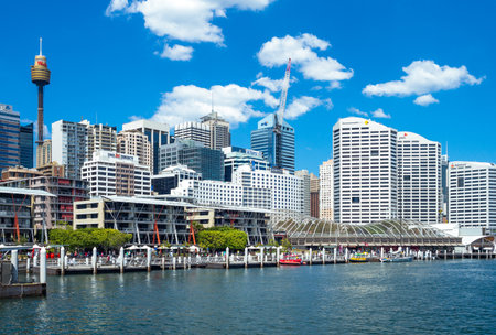 Sydney, Australia - October 16, 2014:  Modern buildings and tourist facilities in  Darlin Harbourのeditorial素材