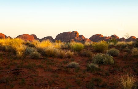 Uluru Kata Tjuta, Australia - October 12, 2014: Sunrise on Kata Tjuta mountains view from the lookout areaのeditorial素材