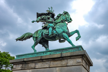 Tokyo, Japan - June 7, 2017:  A monument in memory of the heroic Samurai in the park adjacent to the Imperial Palaceのeditorial素材