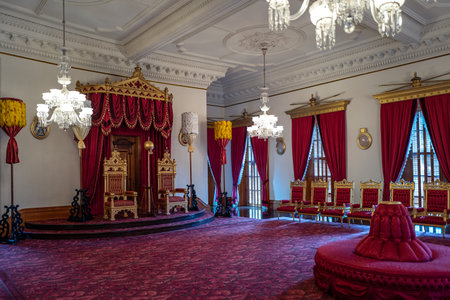 Honolulu, Hawaii - May 5,  2019:    Royal Iolani Palace, the Throne room