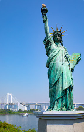 Japan, Tokyo, a small-scale copy of the  Liberty Statue in the Odaiba islandのeditorial素材
