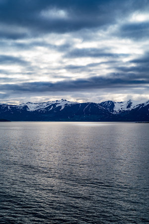 Akureyri, Iceland, the sea landscape of the Eysafjordur fjordの写真素材