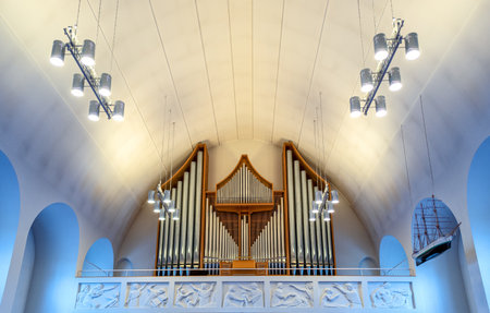Akureyri, Iceland - June 2, 2019: The organ of the Lutheran churchのeditorial素材