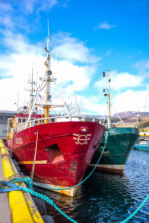 Isafjordur, Iceland - June 1, 2019: Fischermen boats in the harborのeditorial素材