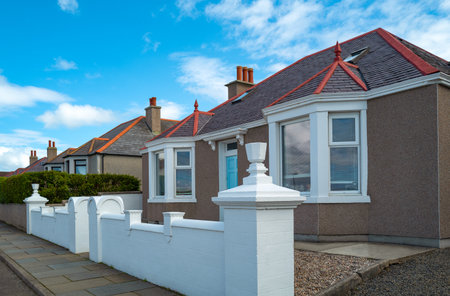 Kirkwall, Orkney, Scoland, the fishermen houses  of Cromwell seafront roadの写真素材