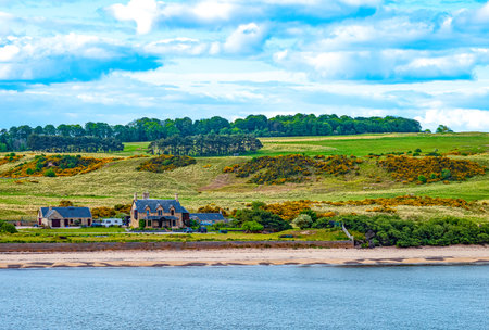 Dornoch, Scotland, view of the typical landscape of the hilghands near the villageの写真素材