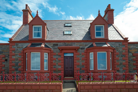Kirkwall, Orkney, Scoland, the fishermen houses  of Cromwell seafront roadの写真素材