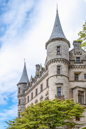 Invergordon, Scotland - May 28, 2019:  Upward view of the rear facade of the Dunrobin castleのeditorial素材