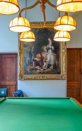 Invergordon, Scotland - May 28, 2019:  The billiard room of the Dunrobin castle
