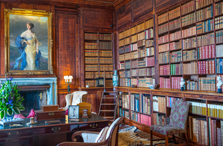 Invergordon, Scotland - May 28, 2019:  The library of the Dunrobin castle