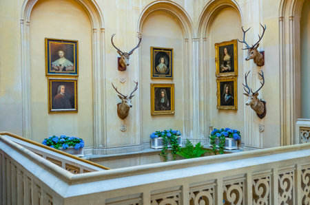 Invergordon, Scotland - May 28, 2019:  The entrance hall of the Dunrobin castle