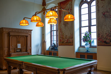 Invergordon, Scotland - May 28, 2019:  The billiard room of the Dunrobin castle