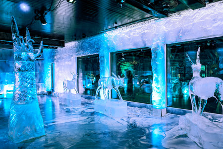 Rovaniemi, Finland - November 30, 2018:  The ice gallery and bar in the Santa Claus Village and Parkのeditorial素材