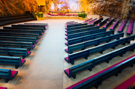Helsinki, Finland - November 27, 2018: Interior view of the Rock Church, that was built into solid rockのeditorial素材
