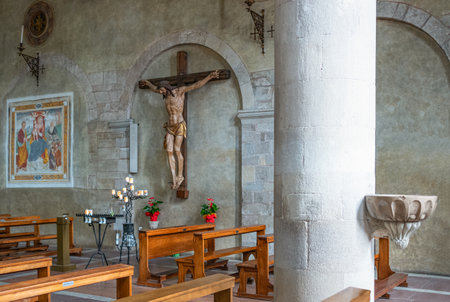 Follina, Italy - July 20,2019: The  side nave of the Cistercian Abbey of Santa Mariaのeditorial素材