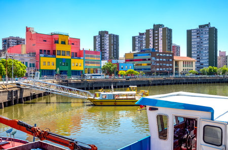 Buenos Aires, Argentina - January 19, 2018: La Boca district,  colorful buildings in Av. Don Pedro...