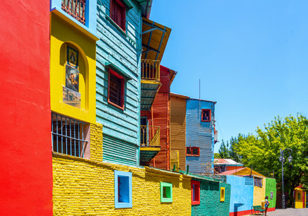 Buenos Aires, Argentina - January 19, 2018: La Boca district,  the ancient and colorfull houses of Caminito streetのeditorial素材