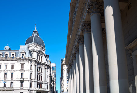 Buenos Aires, Argentina, classical buildings in the city center, with the  front colonnade of the...