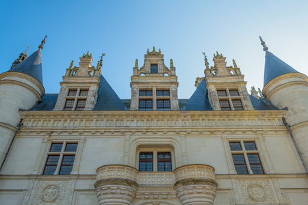 Chenonceaux, France - November 15, 2018: Upward view of the Chenonceau castle's facadeのeditorial素材