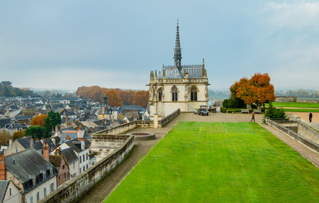 Amboise, France - November 15, 20118: The St Hubert chapel and the medieval country seen from the terrace of the Royal castle of Amboiseのeditorial素材
