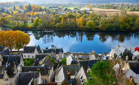 France, Loire Valley, Chinon, the medieval country seen from the Royal Fortressの写真素材