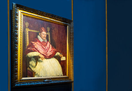 Rome, Italy - October 02, 2019:  Doria-Pamphili palace, the portrait of Pope Innocent X by Velazquezのeditorial素材
