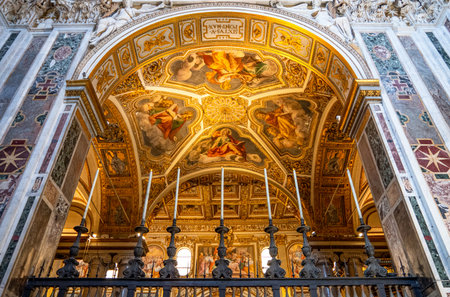 Rome, Italy - July 20, 2018: Upvard view of a chapel of  Santa Maria Maggiore Basilicaのeditorial素材