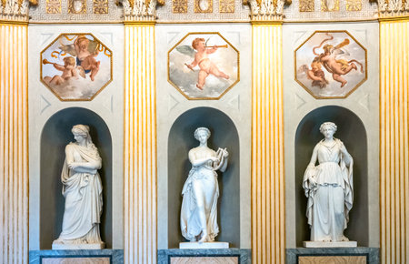 Rome, Italy - August 20, 2017:  Villa Torlonia, the Roman style statues of the Hall of Alessandro Il Macedoneのeditorial素材