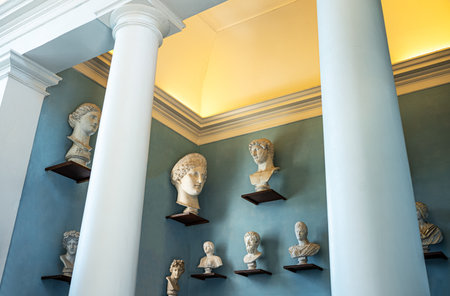 Rome, Italy - June 20, 2019:  Academy of France, Villa Medici, the room of the Roman bustsのeditorial素材