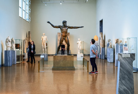Athens, Greece - March 16, 2018:   Bronze statue of Zeus (Zeus of Capo Artemisio) in the National Archaeological Museumのeditorial素材