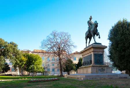 Rome, Italy, equestrian monument to Carlo Alberto in the garden of the same name near the Quirinaleのeditorial素材