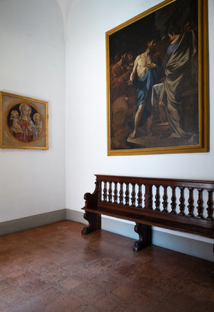 Asciano, Italy - June 25,2020: Abbey of Santa Maria of Monte Oliveto Maggiore, the entrance hallのeditorial素材