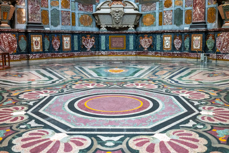 Florence, Italy - February 14, 2019: Medici chapels, the Chapel of tthe Princes, detail of the floor with semiprecious stonesのeditorial素材