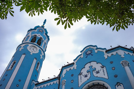 Bratislava, Slovakia, view of the St. Elisabeth church (also known as Blue church) in a cloudy dayの写真素材