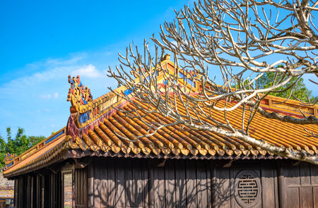 Hue, Vietnam - November 22, 2019: The Tu Duc Imperial Mausoleum architectures