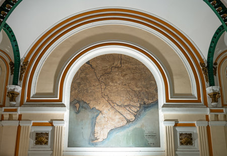 Saigon, Vietnam - November 23, 2019: The map of Vietnam and Camodia in the main hall of the Post Office building designed by Gustav Eiffelのeditorial素材