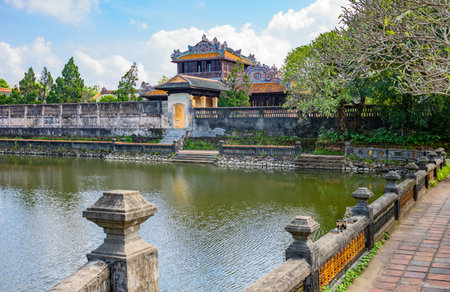 Hue, Vietnam - November 22, 2019: Imperial Citadel, the Ngoc Dich Lakeのeditorial素材