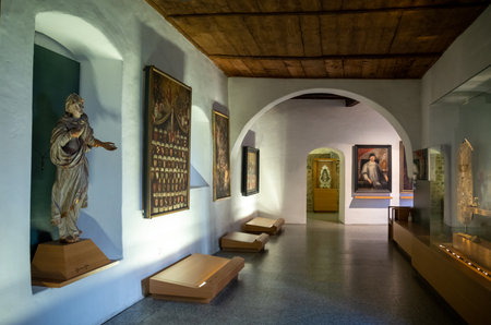 Varna, Italy - September 18, 2020: The cloister of the Abbey of Novacellaのeditorial素材