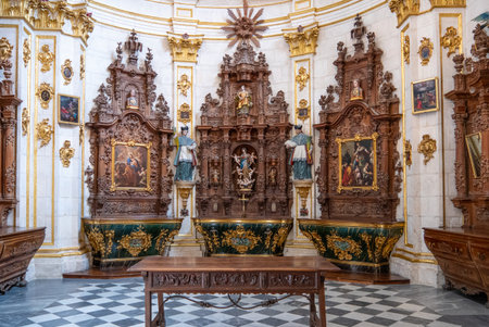 Burgos, Spain - June 15, 2018: The wooden altars of the Main sacristy (sacristia mayor) of the Cathedral of Saint Maryのeditorial素材