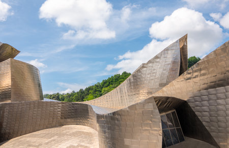 Bilbao, Spain - June 16, 2018: The modern metal structures of the Guggenheim museum of modern artのeditorial素材