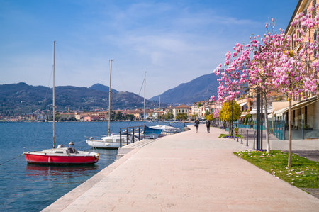 SalÃ², Itaky, view of the lakefront promenadeの写真素材
