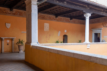Gradara, Italy - May 29, 2018: The internal loggia of the Malatesta Fortressのeditorial素材
