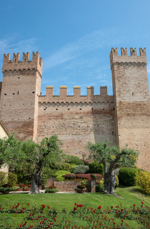 Italy Gradara, view of the walls surrounding the medieval villageのeditorial素材