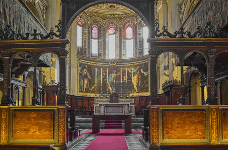 Bergamo, Italy - March 7, 2017: The wooden choir by GF Capoferri in the Santa Maria Maggiore Basilicaのeditorial素材