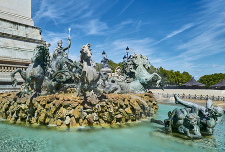 France, Bordeaux, the fountain with the bronze sculptural group at the base of the monument to the Girondins deputiesの写真素材