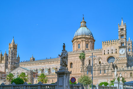 Italy, Palermo, view of the Primatial Metropolitan Cathedral Basilica of the Holy Virgin Mary of the Assumption, better known as Cathedral of Palermoの写真素材